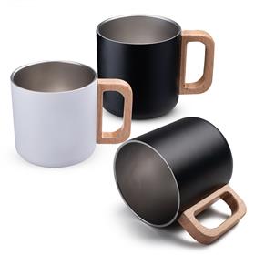 Caneca térmica com alça em madeira / 400ml - CN462